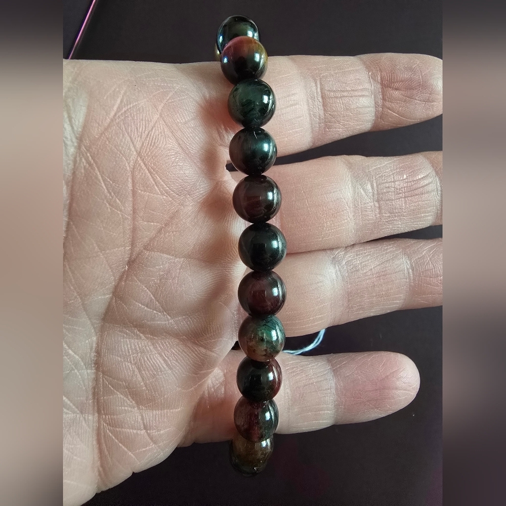 8mm Peacock Tiger Eye Bracelet ON SALE - Picture 3 of 9